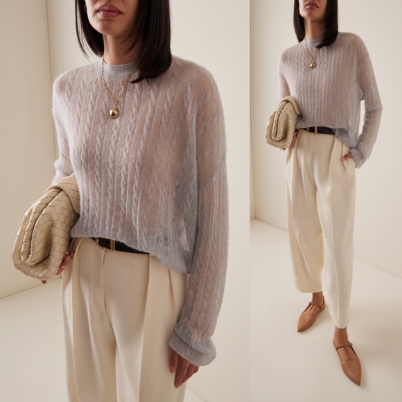 Beige and Cream Cable Knit Sweater - Picture 1 of 17